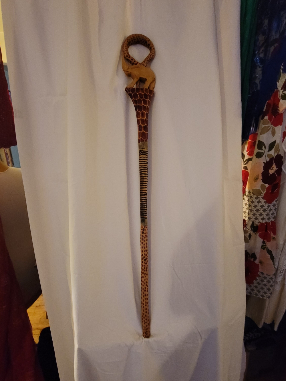 Hand-Carved Wooden Decorative Walking Stick - Brown